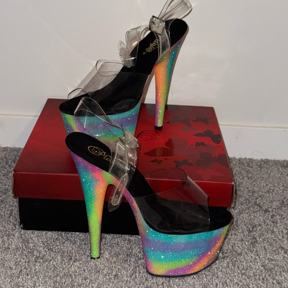 Pleaser Rainbow Glitter Platform Heels